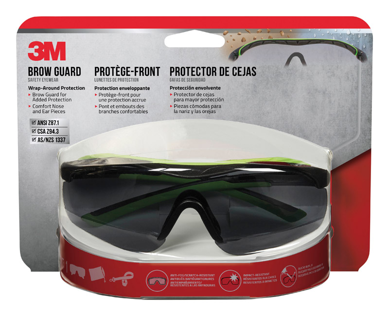 3M Brow Guard Safety Eyewear, Gray Lens, Black Frame, Anti-Fog, ANSI Certified 47101H1- DC