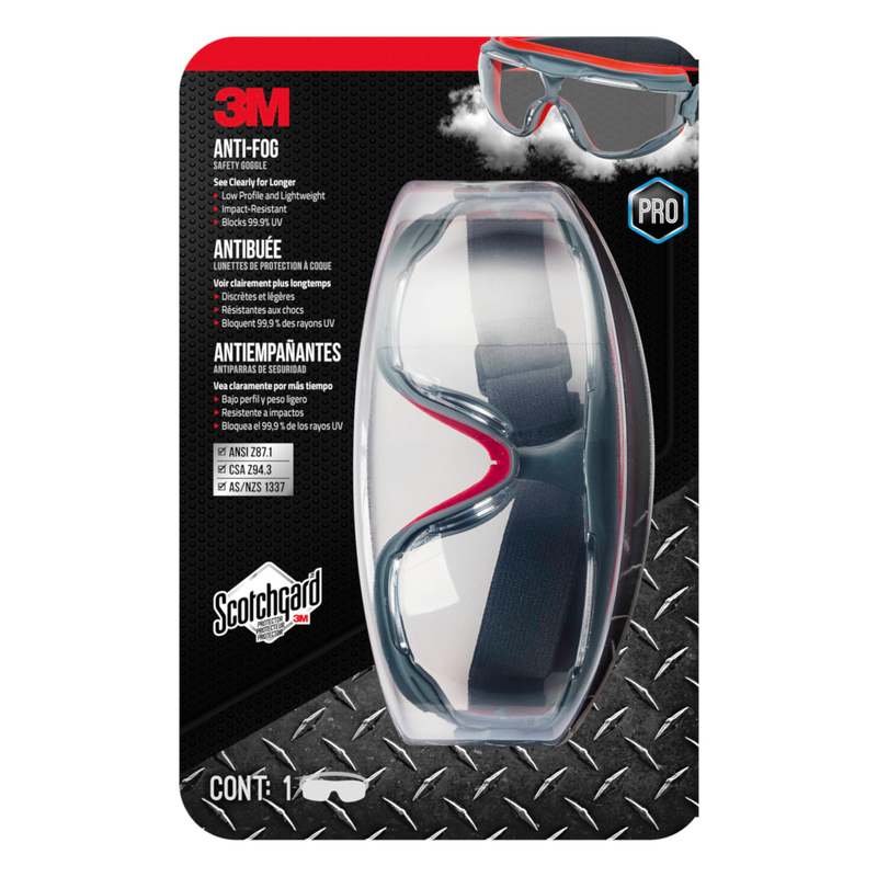 3M Scotchgard Anti-Fog Safety Goggles, Clear Lens, Gray/Red Frame 47212H1-VDC