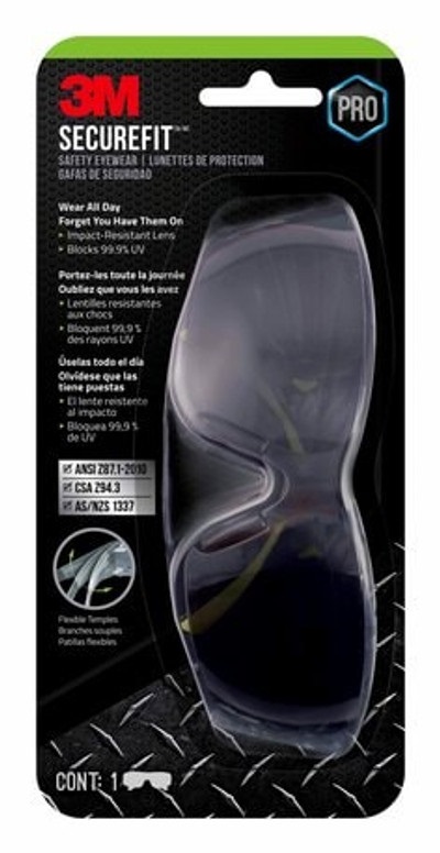3M-ثري أم نظارات امان SecureFit، مضادة للضباب، عدسات رمادية SF400G-LV-4-PS