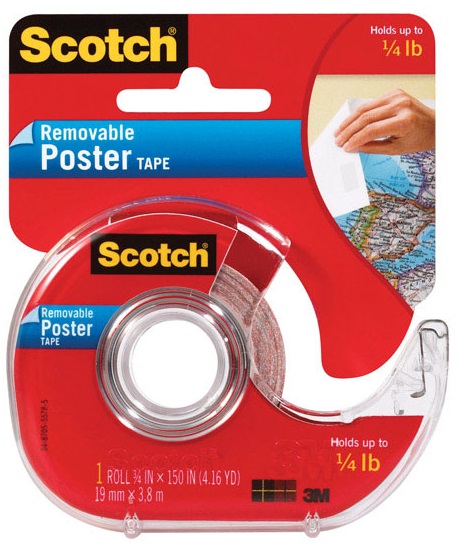 3M Scotch Removable Poster Tape, 19 mm x 3.8 Mtrs, Holds up to 0.11 kg. Clear 109