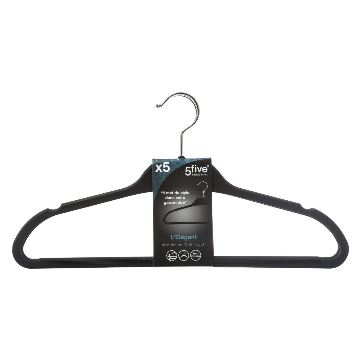 5Five Simply Smart 5-Pcs Non-Slip Clothes Hangers, 45 x 23 cm, Plastic/Rubber, Black 151544