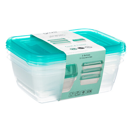 5Five Simply Smart 3-Pcs Fresh & Freeze Food Container Set, 1.25 Ltrs, Polypropylene, Clear, Blue Lids 128994
