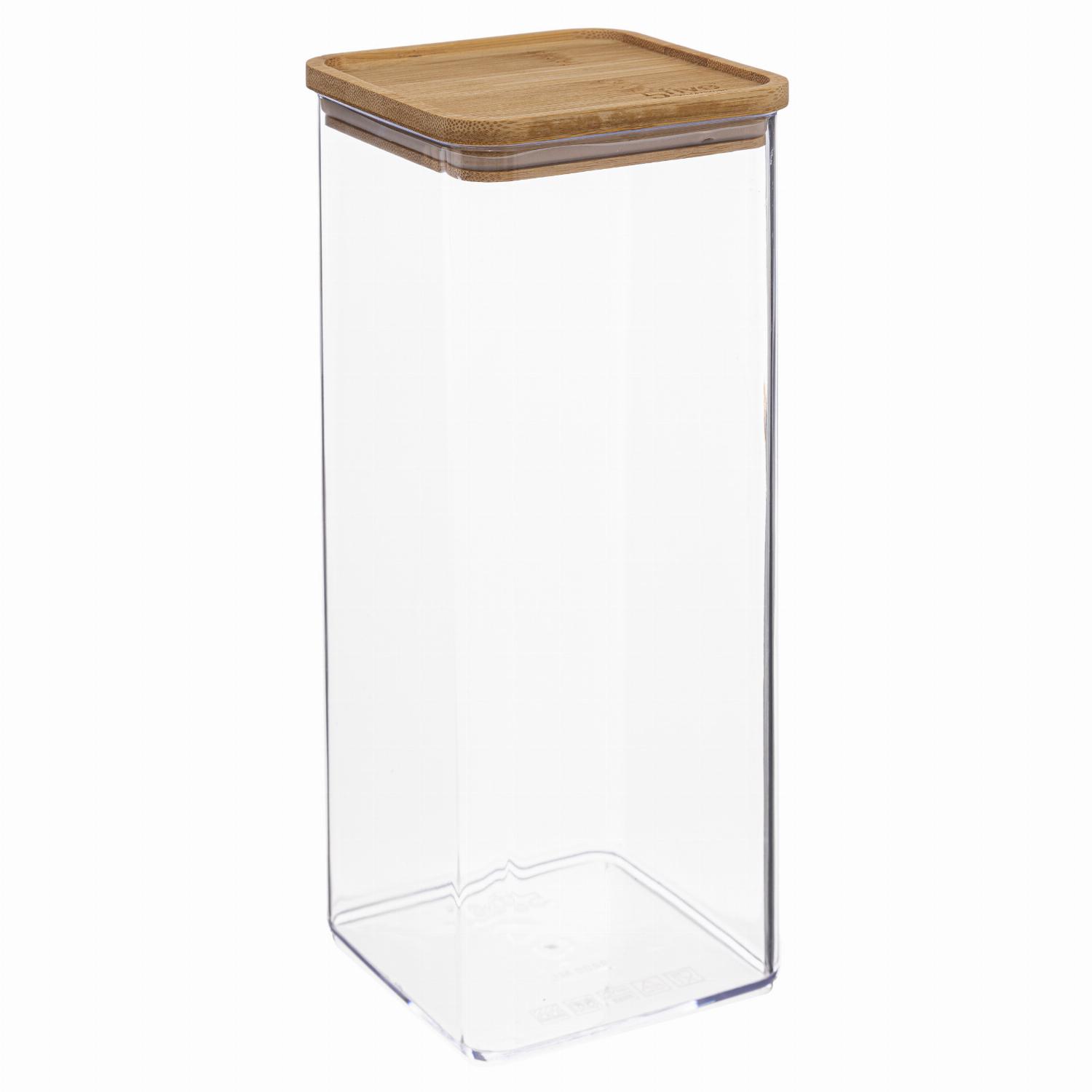 5Five Simply Smart Eske Storage Container, 2 Ltrs, Tall Square, Plastic, Bamboo Lid 181881