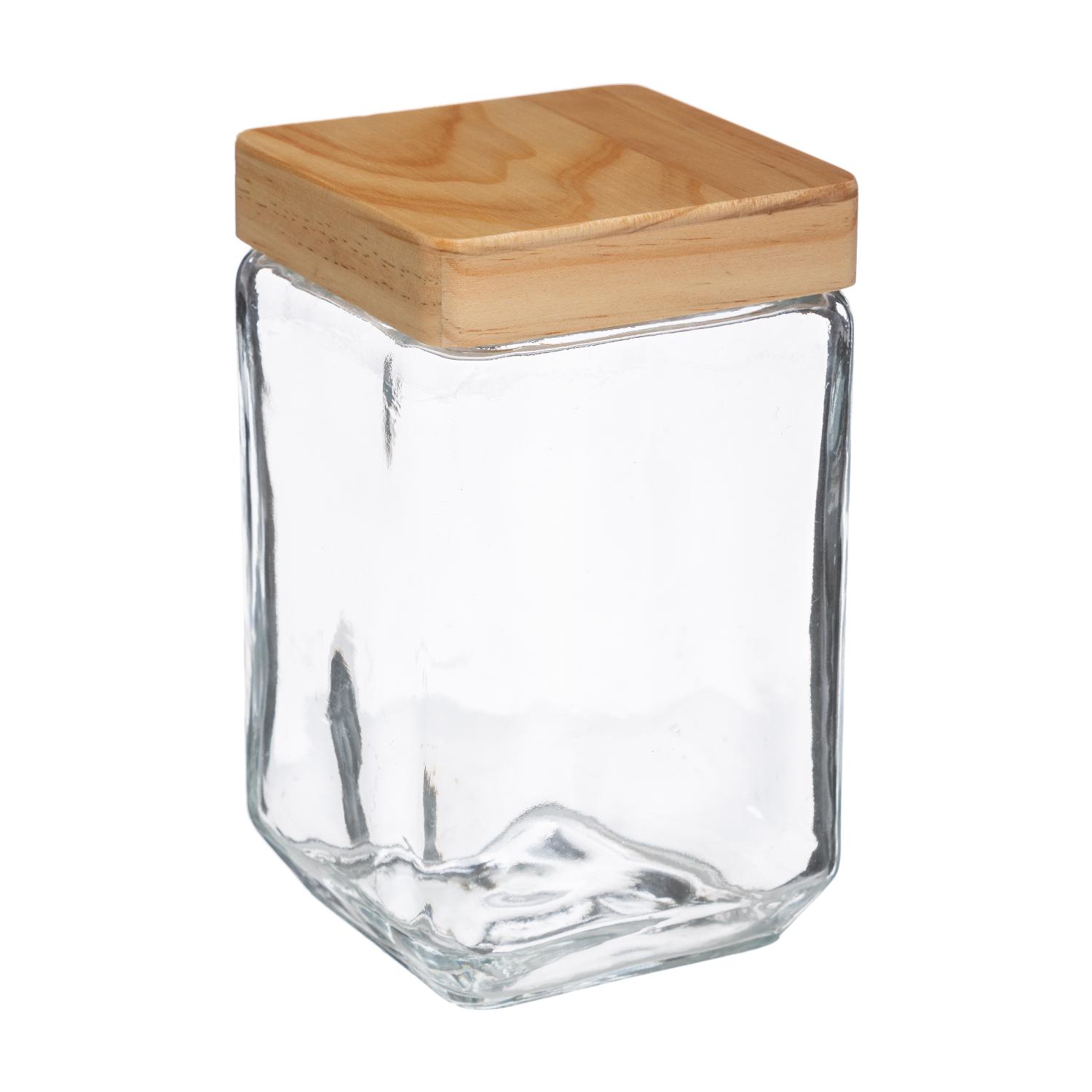 5Five Simply Smart Square Glass Jar, 1.25 Ltrs, Pine Lid 167766