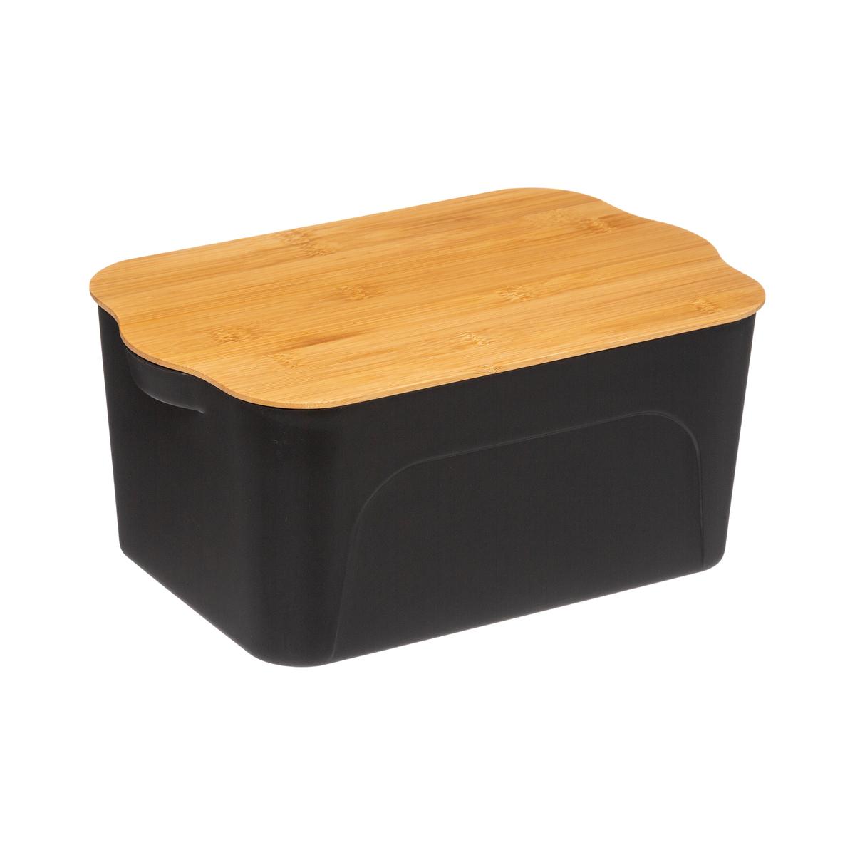 5Five Simply Smart Storage Box with Bamboo Lid, 6.5 Ltrs, 32.5 x 21.4 x 14 cm, Plastic, Black 173600