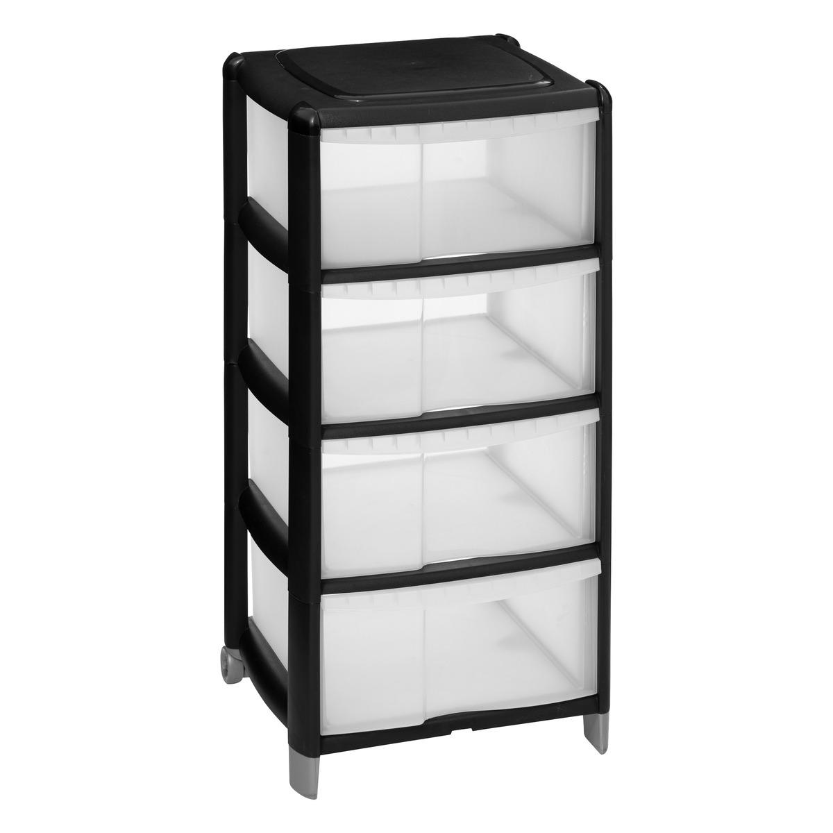 5Five Simply Smart 4-Drawers Storage Tower, 85 x 39.5 x 38.5 cm, Plastic, White/Black 202335