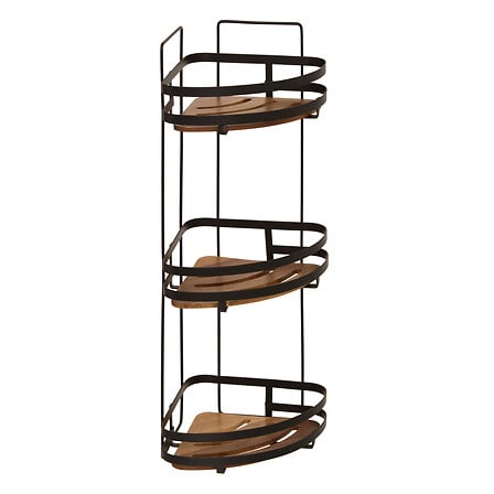 5Five Simply Smart 3-Tier Corner Bathroom Shelf, Steel/Acacia, Black 204906