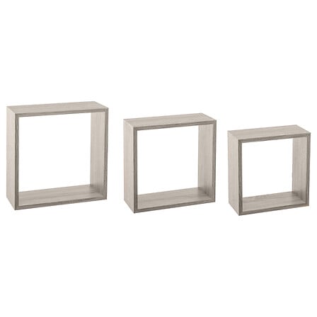 5Five Simply Smart Fixy Cube Wall Shelves, Set of 3, Assorted Sizes, MDF E1, Large, Gray Oak 138957D