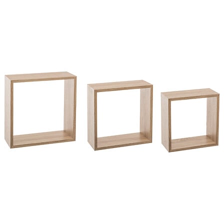 5Five Simply Smart Fixy Cube Wall Shelves, Set of 3, Assorted Sizes, MDF E1, Large, Natural Oak 138957C