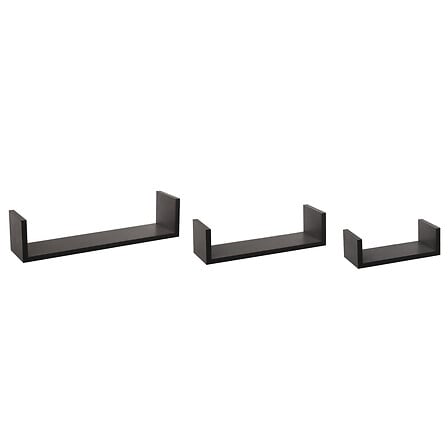 5Five Simply Smart Fixy Wall Shelves with Edging, Set of 3, Assorted Sizes, MDF E1, Black 138955A