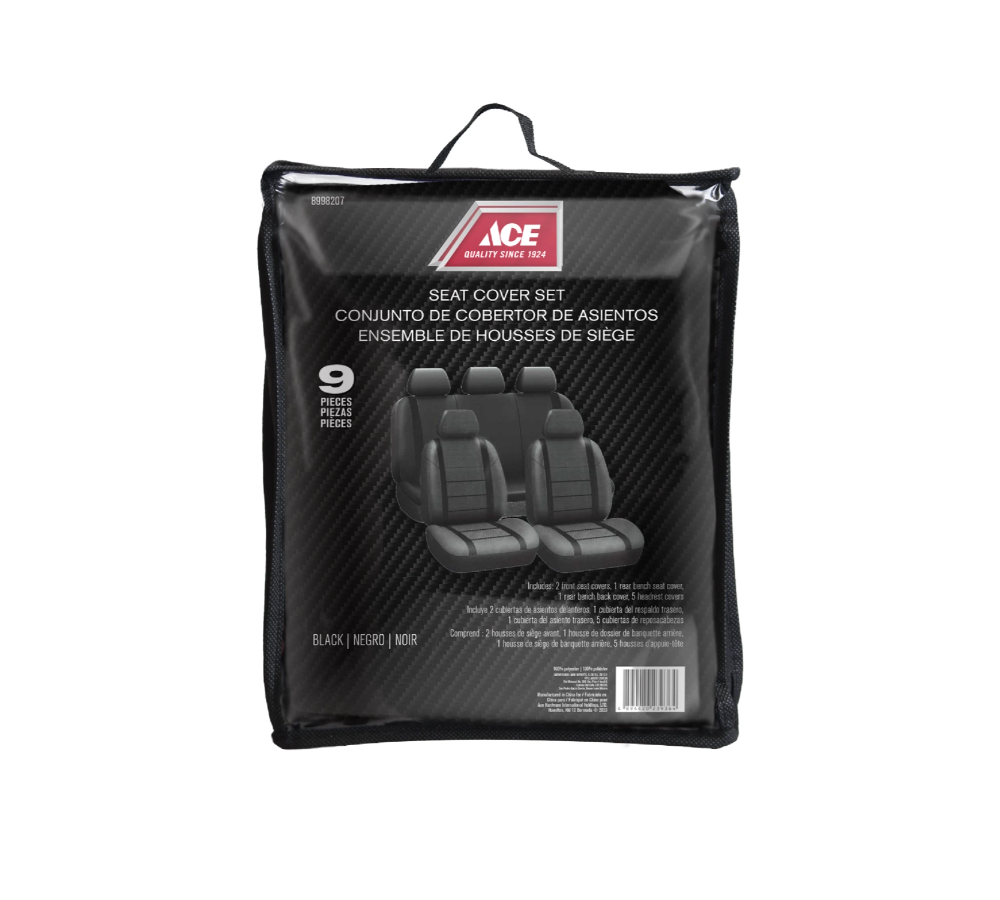 Ace 9-Pcs Car Seat Cover Set, Black 880918