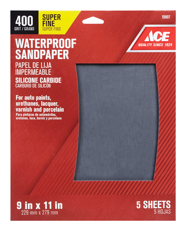 Ace Silicone Carbide Waterproof Sandpaper Sheet 9 In. W X 11 In. L 400 Grit Extra Fine 5 Pk 19807