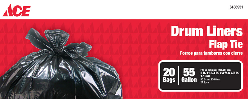 ايس ربطات اكياس نفايات بطانة حاويات كبيرة سعة 208 لتر، عبوة من 20 قطعة 1323894