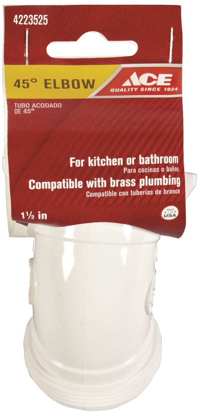Ace Kitchen/Bathroom Elbow, 45 Deg, 1.5 inch, PVC, White ACE55-7W