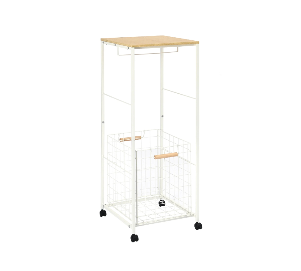 Ace Laundry Station with Wheels, Includes Clothes Hanging Rack & Basket, Metal/Wood RY810150