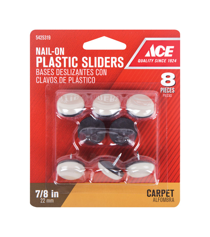 Ace Nail-On Slide Glide, 7/8 inchW, Plastic, Pack of 8, Off-White, Carpet, Round 9469/ACE