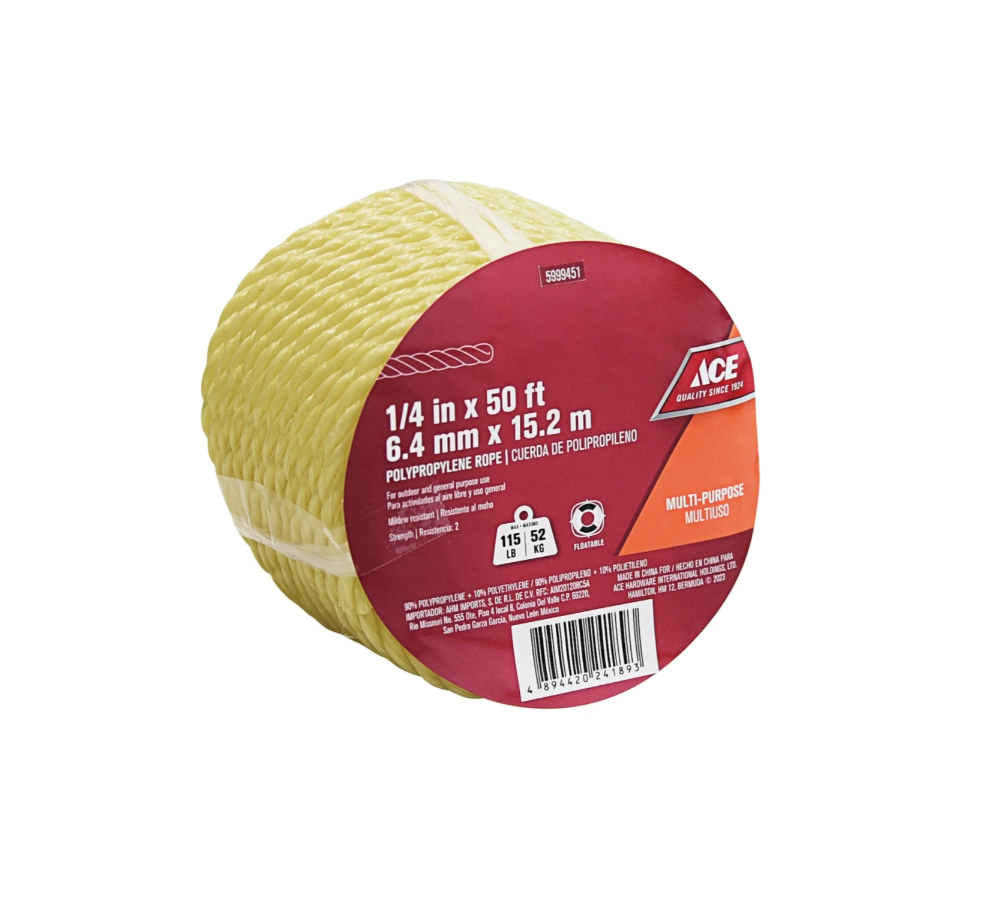 ace Ace Polypropylene Rope Mtrs Twisted Braid Working Load 191338 6.4 MM yellow size: 6.4mm