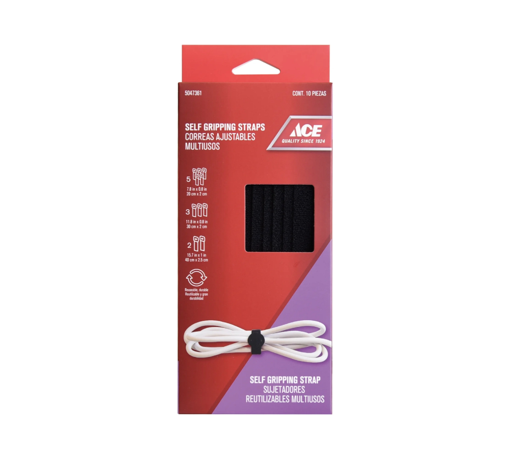 Ace Self Gripping Straps, Assorted Sizes, Pack of 10, Black MAS-LP-25