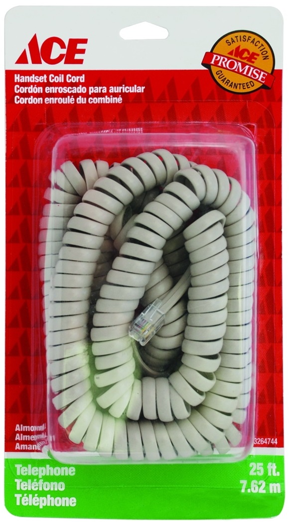 Ace Telephone Handset Coil Cord, 7.62 m, Almond Color 3264744