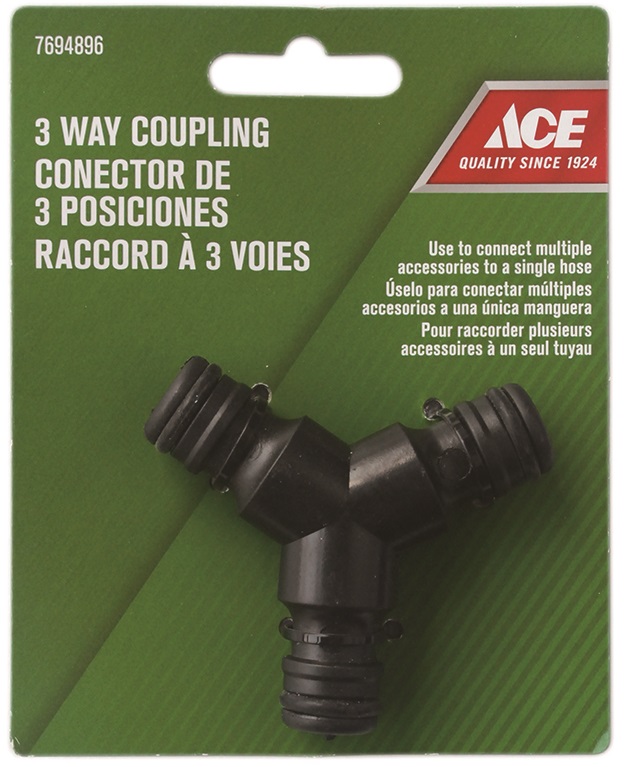 Ace 3-Way Coupling, Male, Plastic, Black JY1896