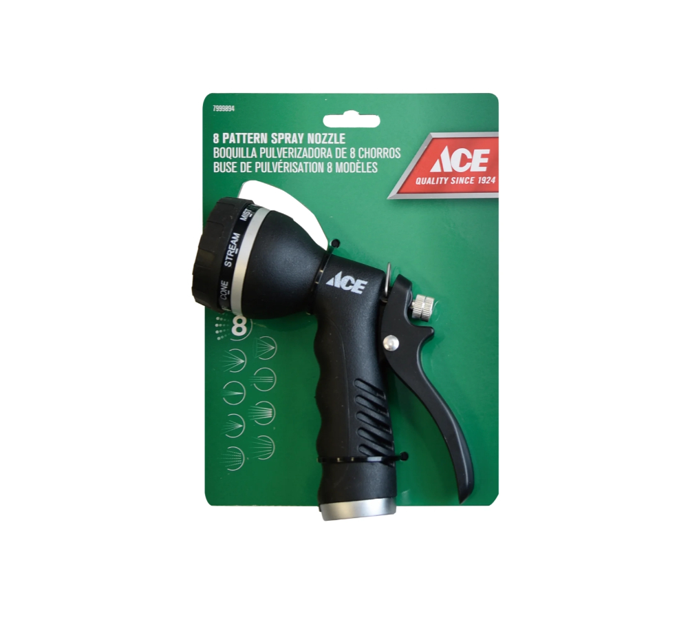 Ace 8-Pattern Spray Nozzle, Plastic/Metal, Black TS2048M