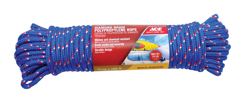 Ace 3/8 in. Dia. x 30.48 m. L Assorted Diamond Braided Polypropylene Rope P1324H0100AC