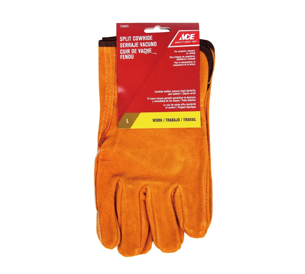 Ace Cowhide Gloves with Elastic Wrist, Large DLC2-L
