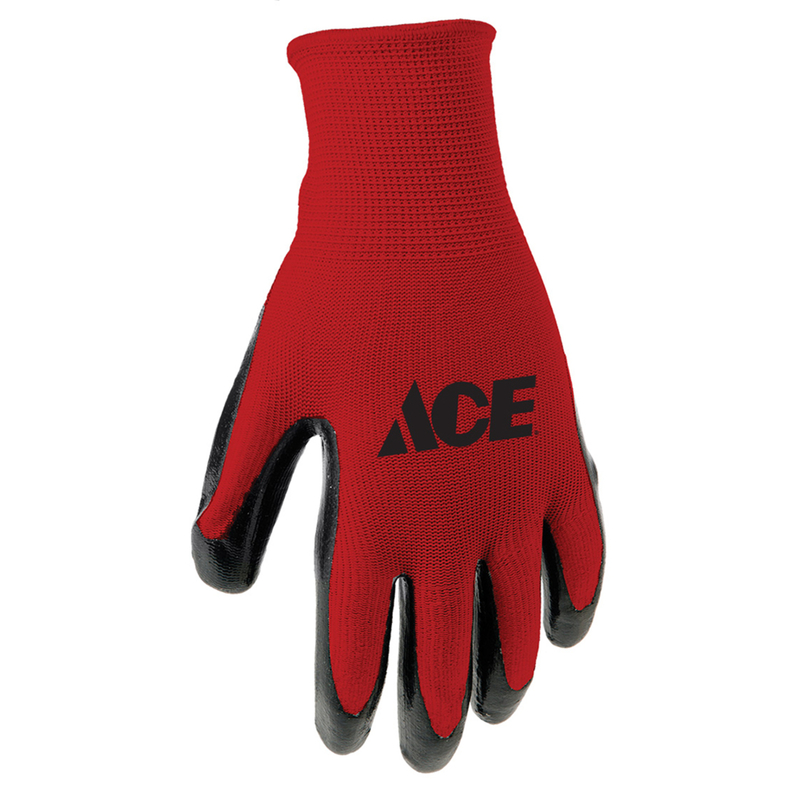 Ace Nitrile Coated Work Gloves, Pack of 3, Large, Indoor/Outdoor, Black/Red 53642-23
