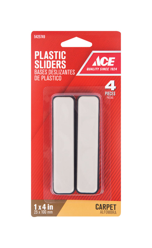 Ace Slide Glide Self Adhesive, 1 inchW x 4 inchL, Plastic, Pack of 4, Brown, Carpet, Rectangle 9241/ACE