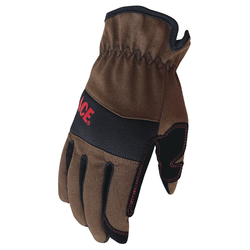 Ace Utility Gloves, Large, Duck Canvas, Reinforced Palm, Leather Palm, Brown/Black 53697-23
