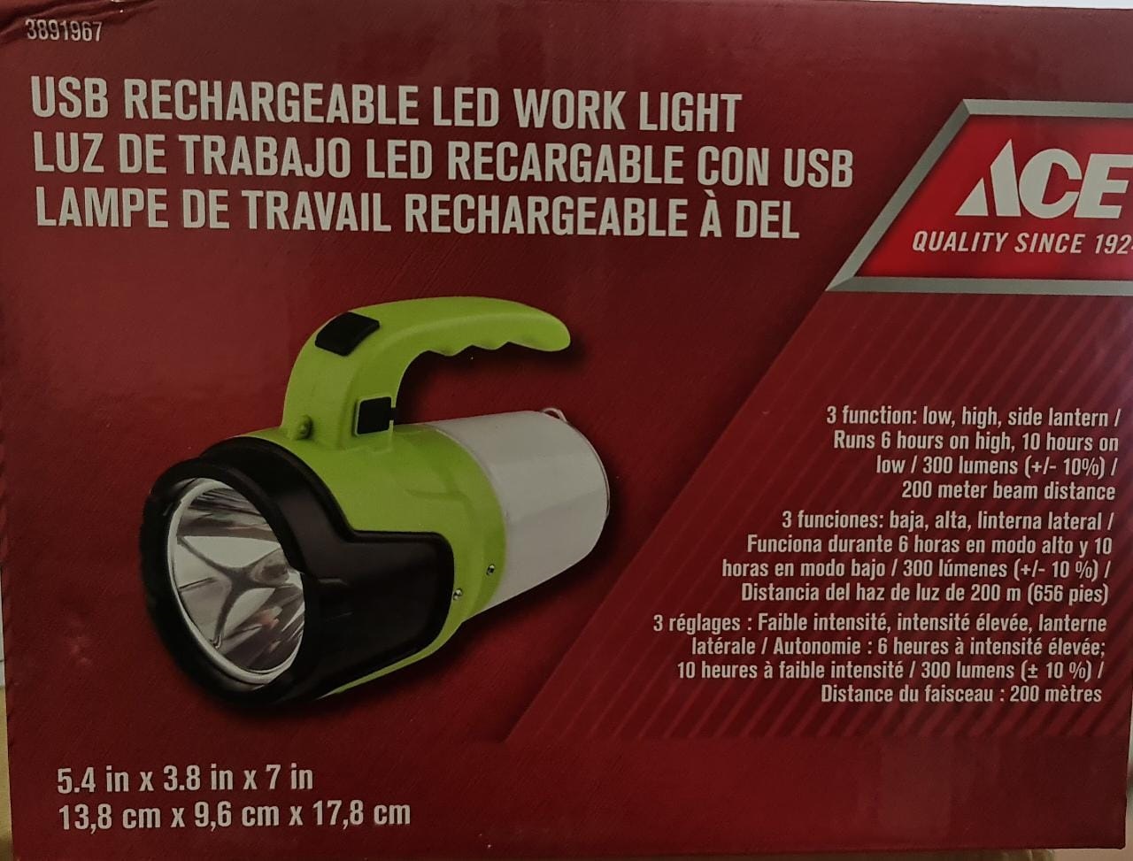 ايس مصباح عمل LED قابل لإعادة الشحن عبر منفذ USB، بقوة 300 لومن، ومدى إضاءة يصل إلى 200 متر، بثلاث وظائف، هيكل بلاستيكي، ألوان متنوعة BM3423-10W