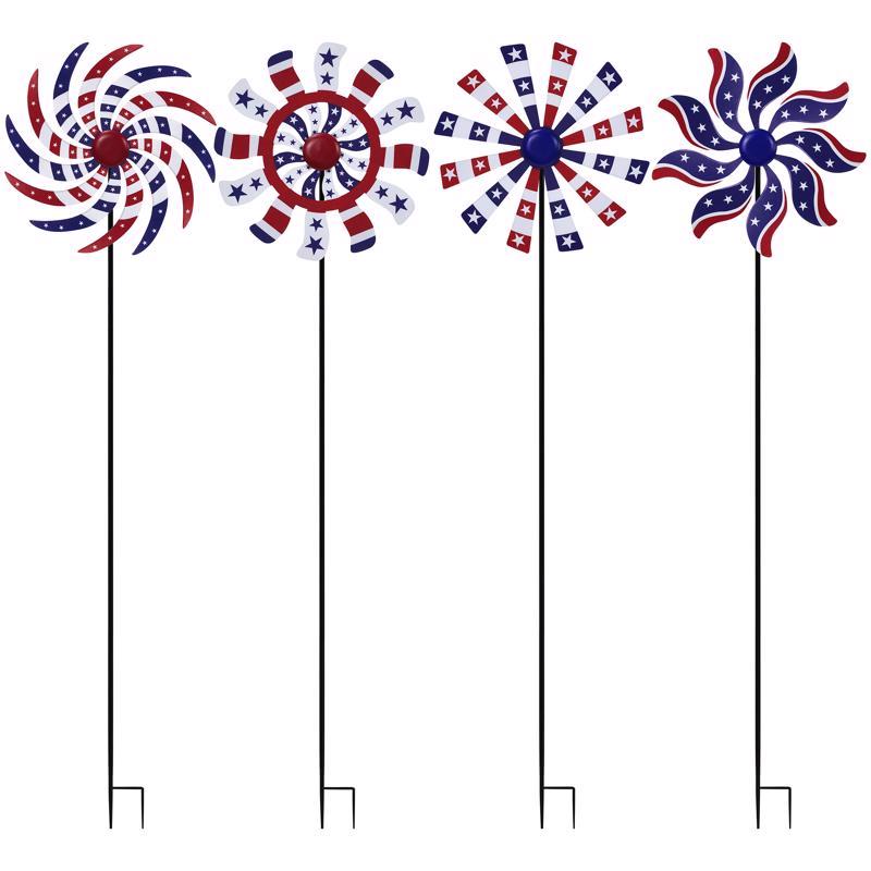 Alpine Patriotic Windmill Outdoor Garden Stakes, 37 inch, Metal, Assorted Colors QYY248A- 301