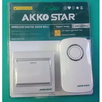 Akko Star Wireless Doorbell with LED Indicator, 32 Sounds, 4 Sounds Levels, 100M On Open Air, 3 x 1.5V AA Batteries AK56280