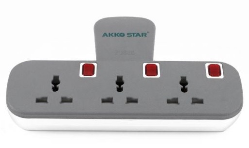 Akko Star 3-Way Universal Adaptor With Neon Light, 13A, 250V, 2500W Max. White AK303