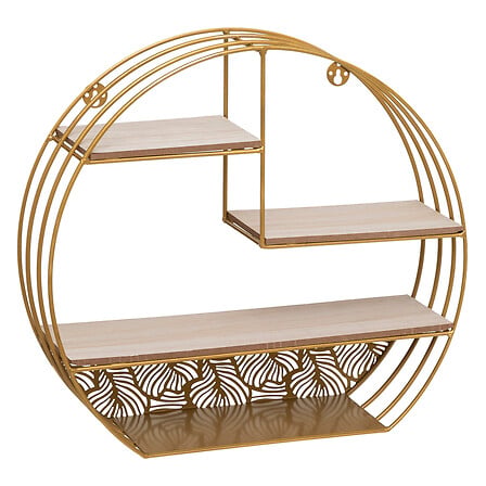 Atmosphera Createur d'interieur Mirna Round Wall Shelf, 39 cm, Steel/Wood, Golden Color 166731B