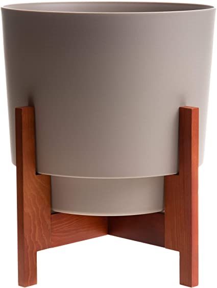 Bloem Bloem Hopson Planter With Wood Stand 10inch x 13inch pebble stone size: 10inch x 13inch