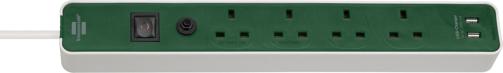 Brennenstuhl Ecolor FB Extension Socket with USB-Charger and Safety Fuse Button 13A SASO 4-way 2xUSB, 3Mtrs, Black 1153243006