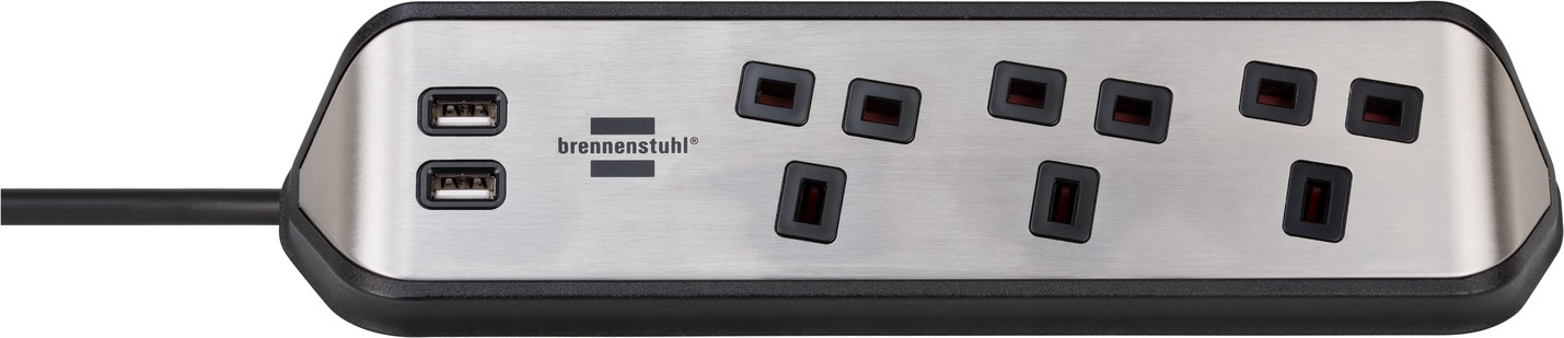 بريننشتول سيار كهربائي من Estilo مزودة بمنفذي USB، ثلاثية الاتجاهات، بطول مترين، فضي/اسود 1150000000