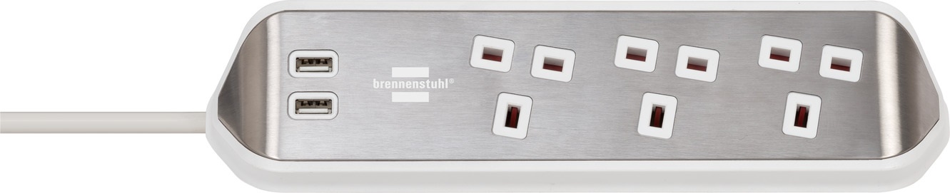 بريننشتول سيار كهربائي من Estilo مزودة بمنفذي USB، ثلاثية الاتجاهات، كيبل بطول مترين، فضي/ابيض 1150000000