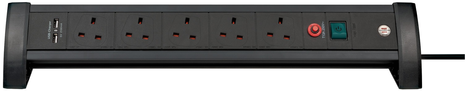 بريننشتول سيار كهربائي خط مكتبية ممتازة مزودة بمنفذي USB، خماسية الاتجاهات، كيبل بطول 3 متر، 13 امبير، اسود 1156253515