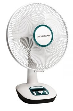 Akko Star Rechargeable Fan, 30W, 12 inch Dia. Table Top, White, 8 Hours Low Speed AK82509
