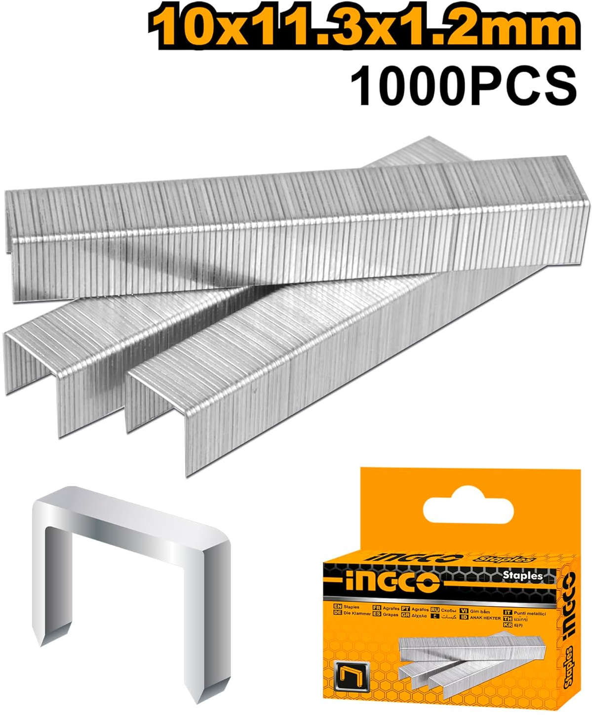 INGCO Staples 10mm leg length x 1.2mm wire width, 1000 pcs pack STS0210