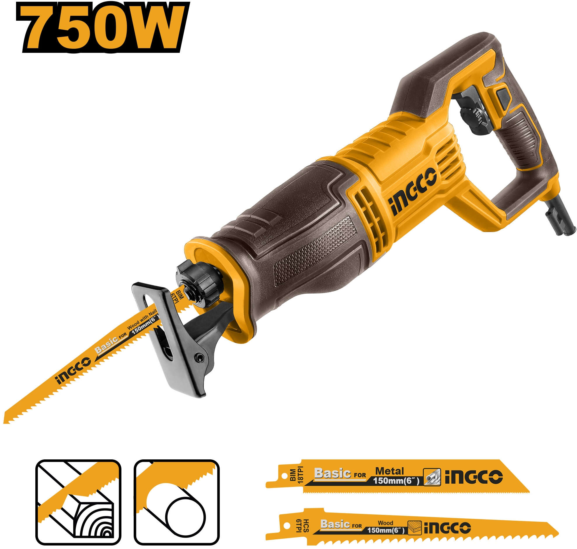 INGCO Reciprocating Saw 750W with 115mm Cutting Depth RS7508