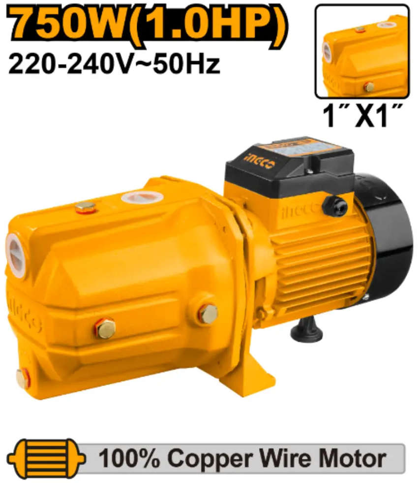INGCO Self-priming jet water pump 750W (1.0 HP) with max head 51m and max flow 55L/min JP07508
