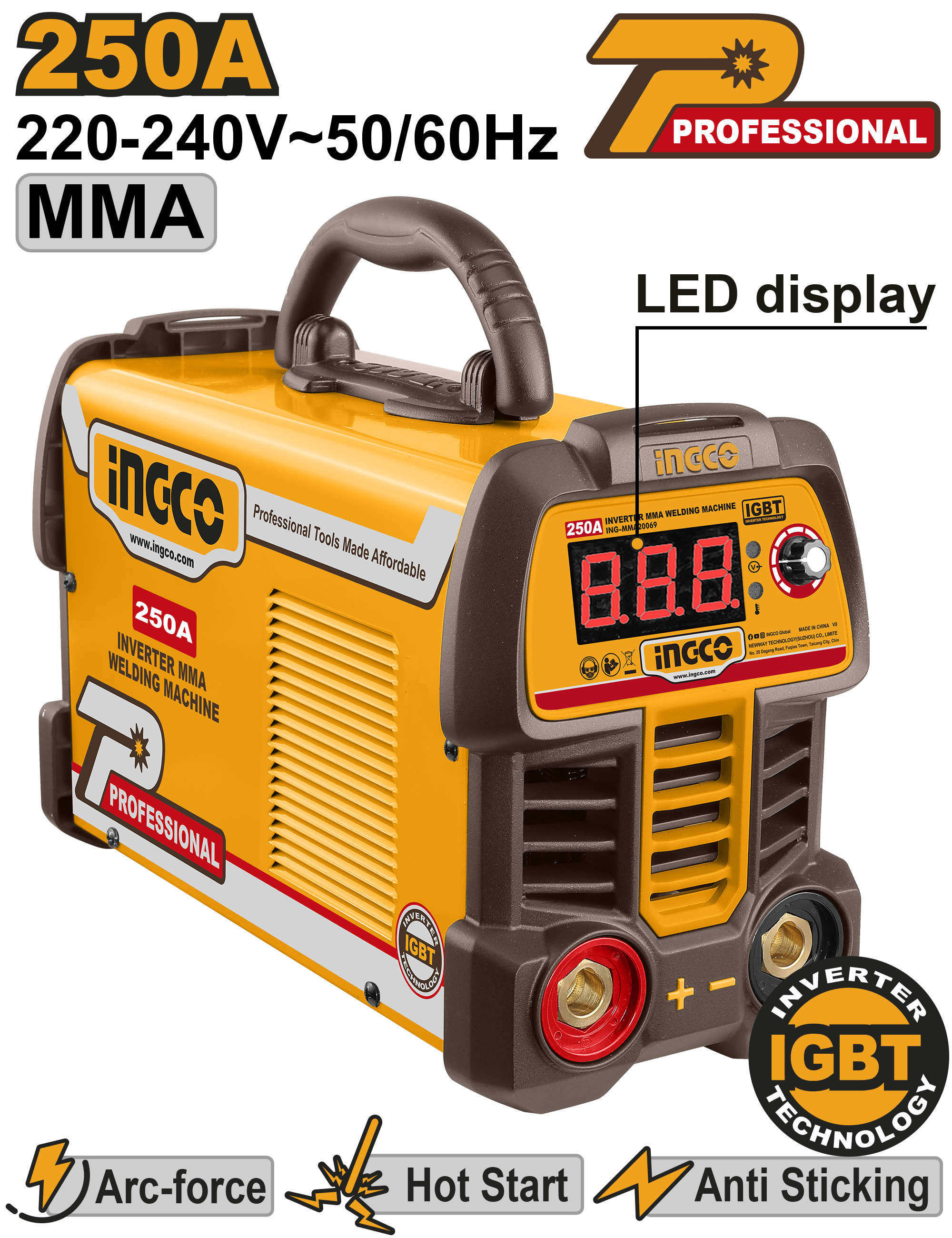 INGCO Inverter MMA Welding Machine 250A with IGBT technology and LED display ING-MMA25069
