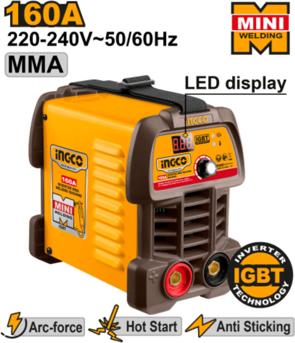 INGCO Inverter MMA welding machine 160A output current, 30% duty cycle, LED display ING-MMA16049