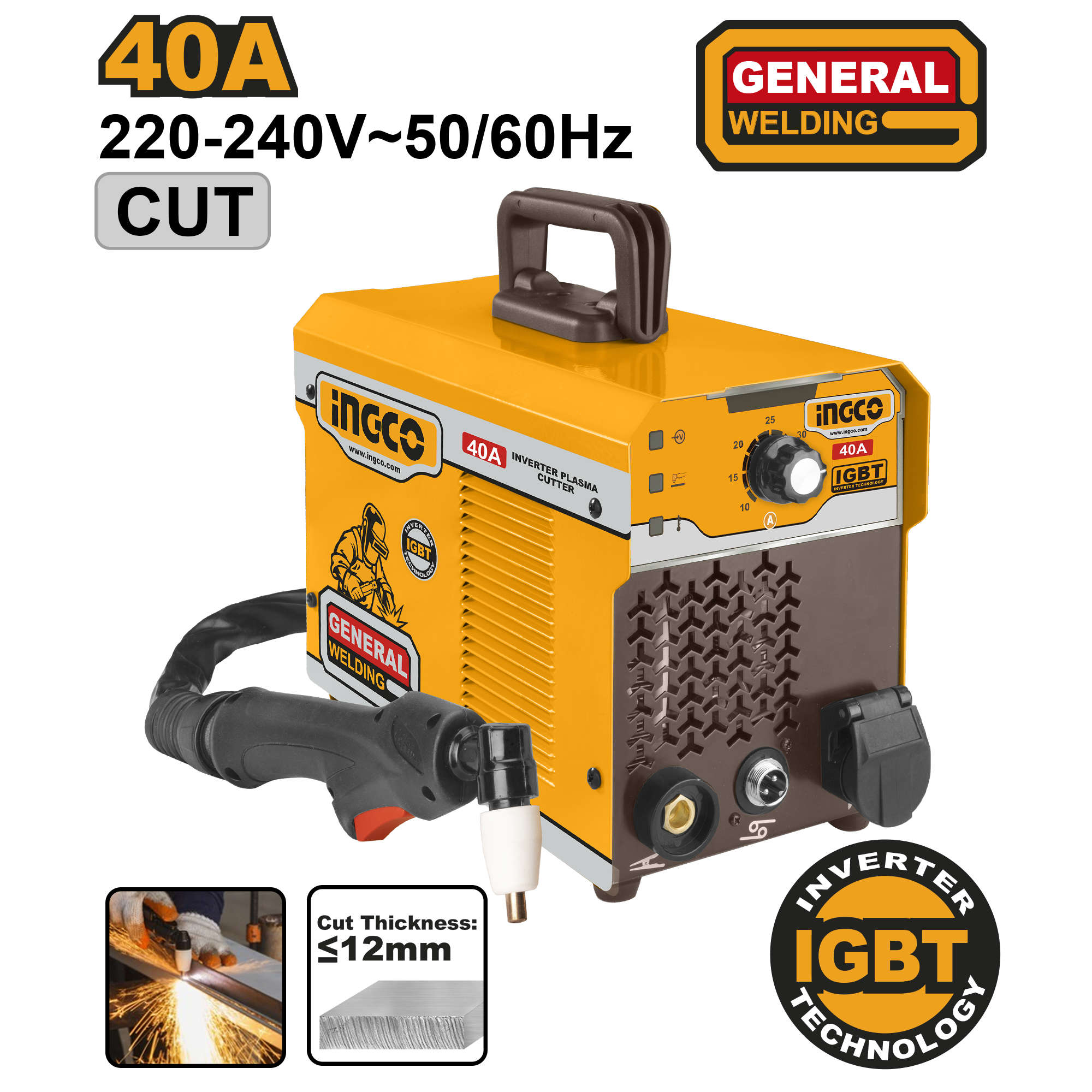INGCO Inverter plasma cutter with 15-40A output current and ≤12mm cut thickness ING-CUT401