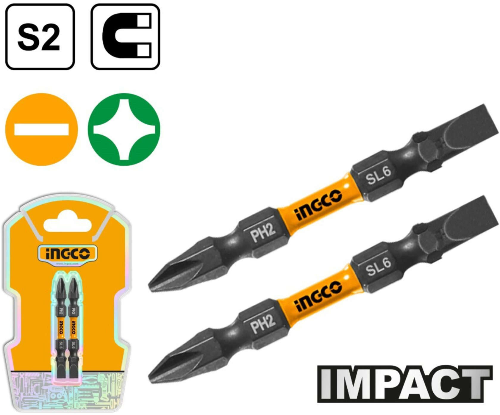 INGCO Screwdriver Bit Sets 2Pcs SDBIM72PH265