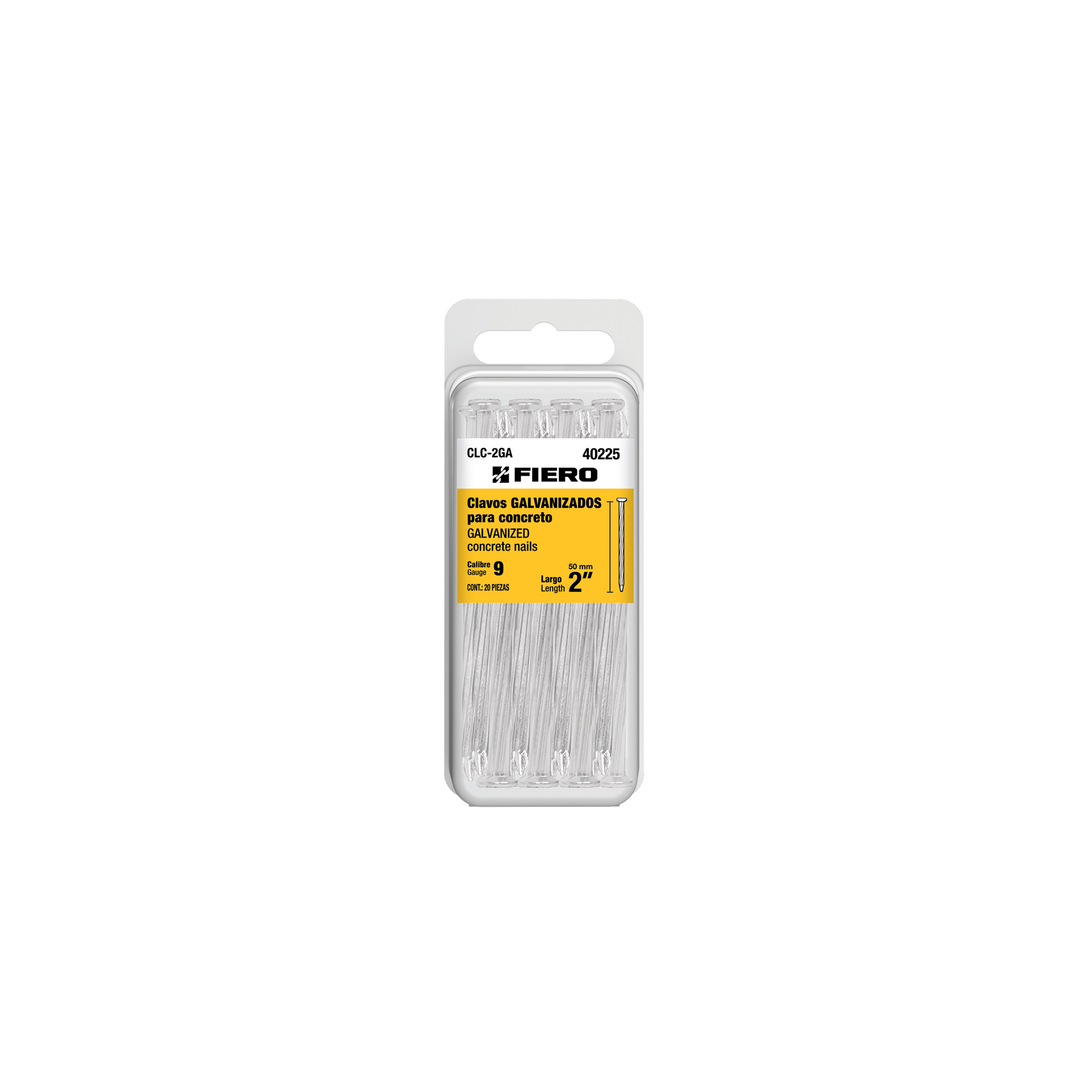Fiero 2 inch Galvanized Concrete Nails, Pack of 20, 9 Gauge, Carbon Steel 40225