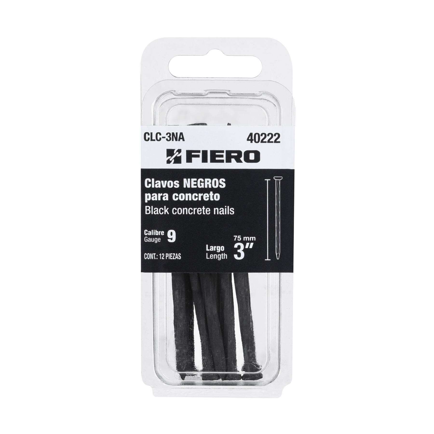 Fiero 3 inch Concrete Nails, Pack of 12, 9 Gauge, Carbon Steel Black 40222